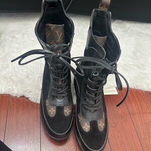 LV canvas leather and suede boots